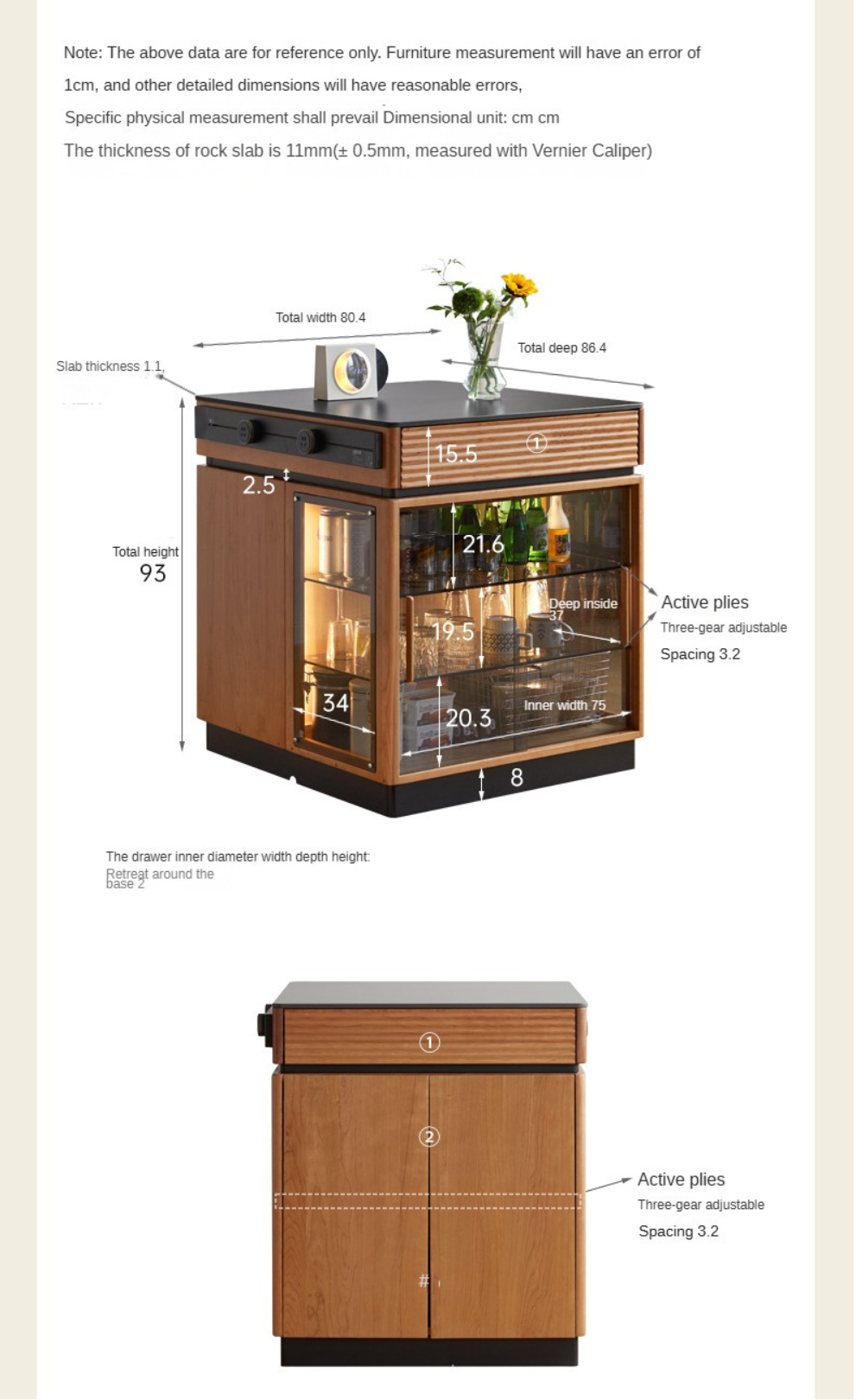 Cherry Solid Wood Island Multifunctional Bar