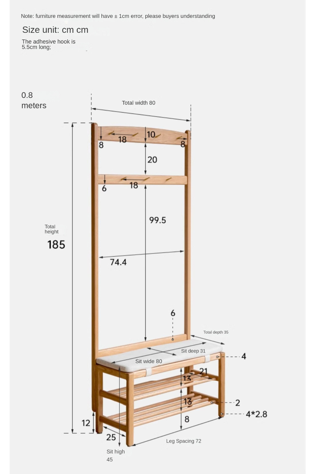 Oak Solid Wood Shoe Stool Hanger Entrance Partition