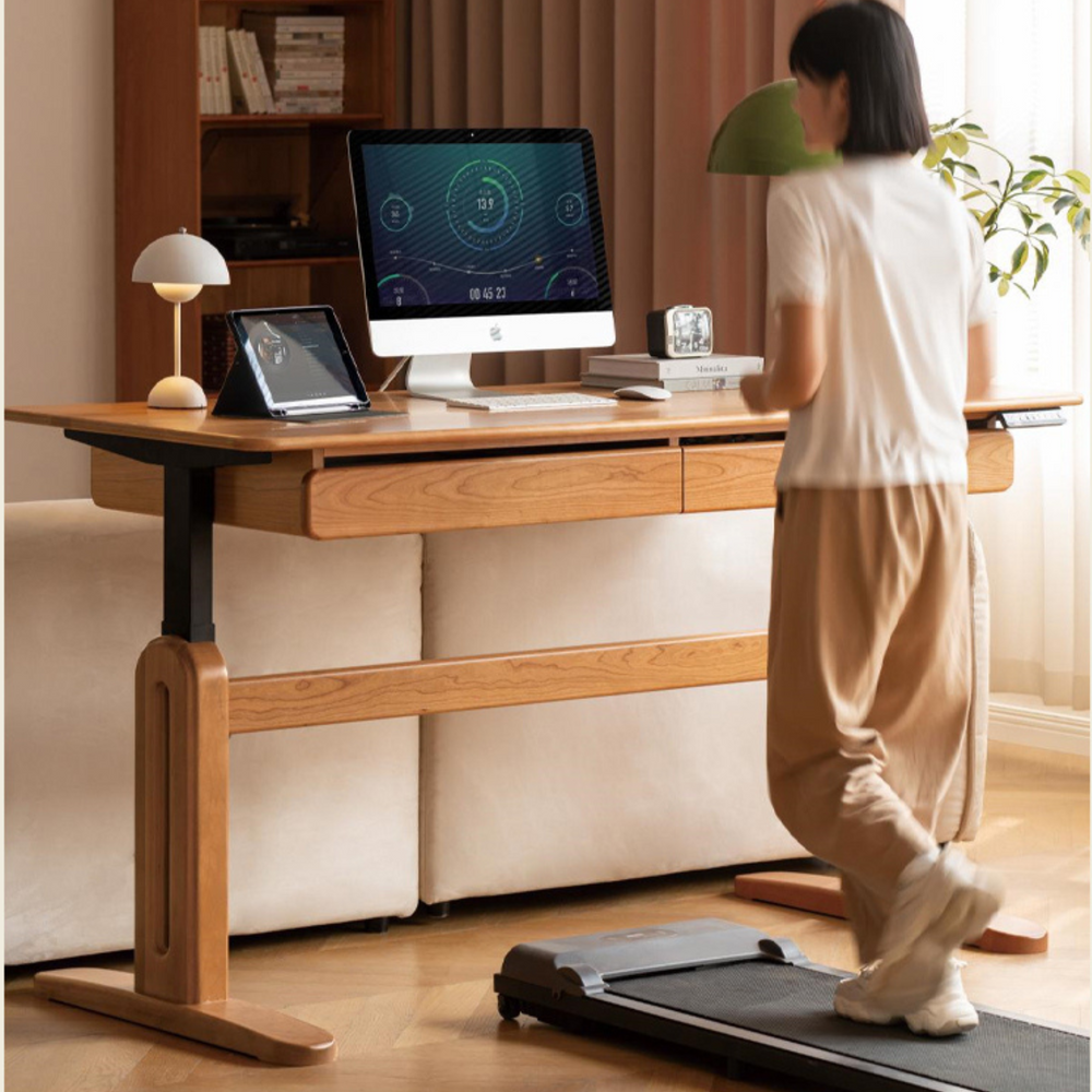 Solid Wood Desk Study Cherry Wood Electric Lift Table Modern Simple ...