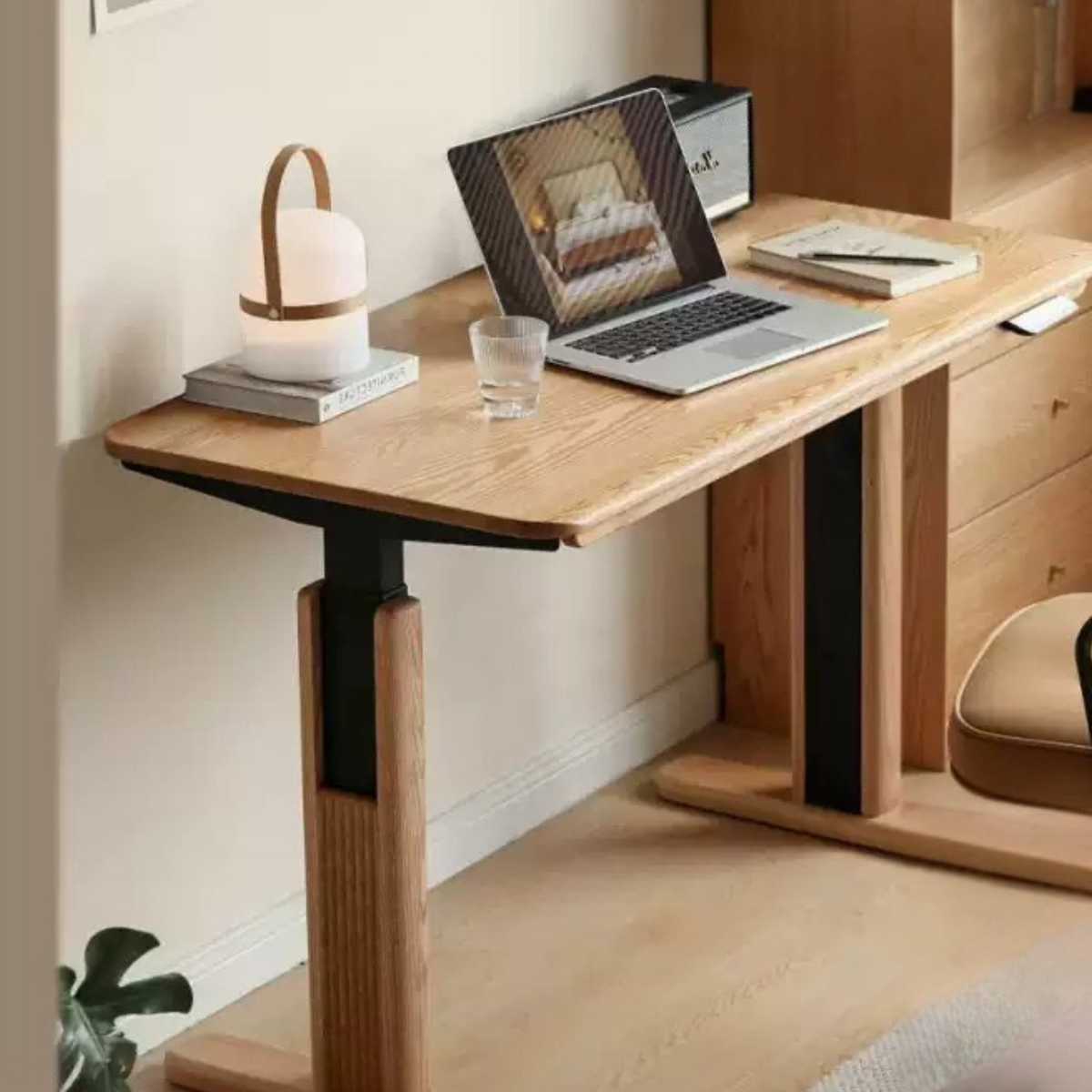 Solid Wood Desk Motor Electric Lift Table Oak Office Desk Home Desk ...