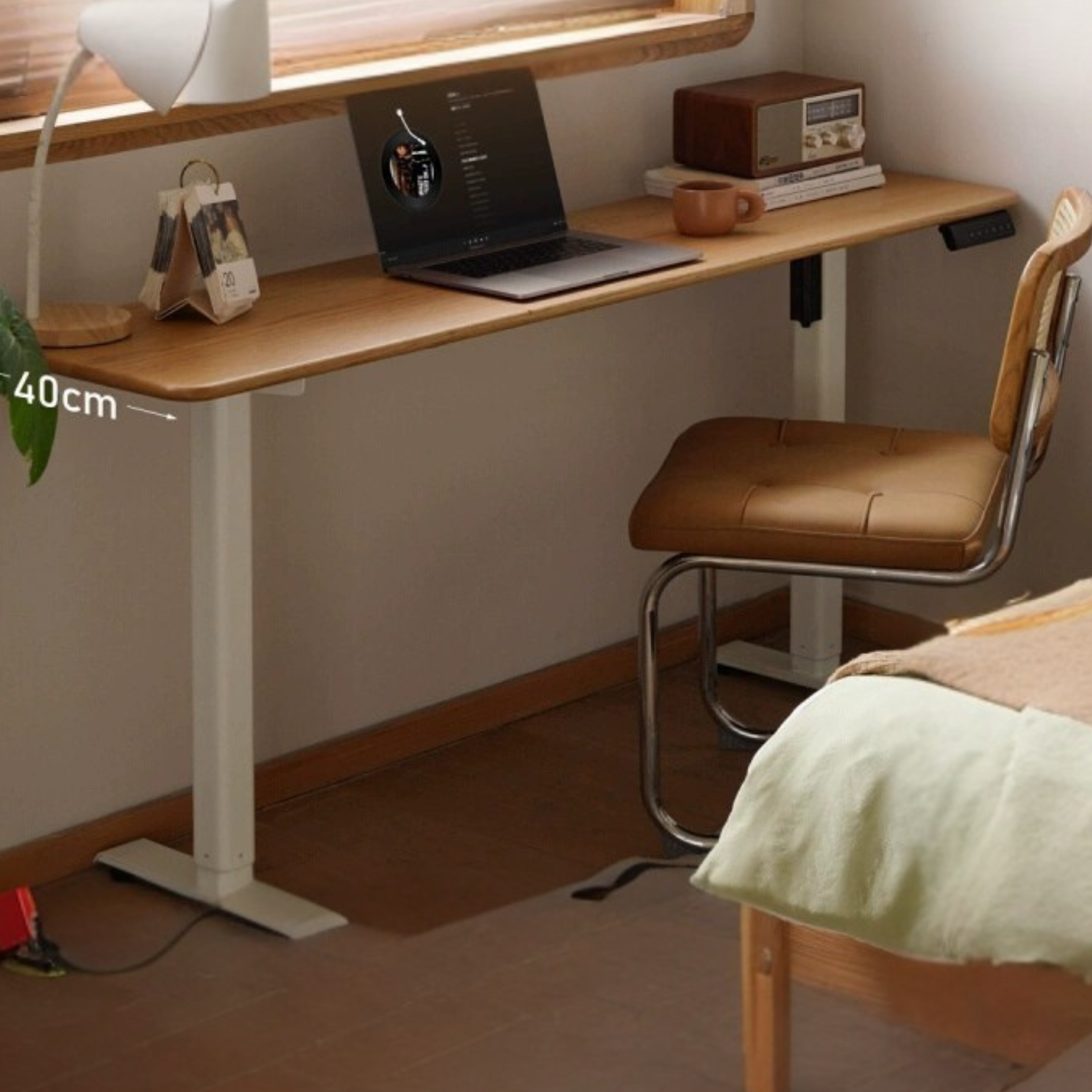 Oak solid wood electric lift narrow long desk