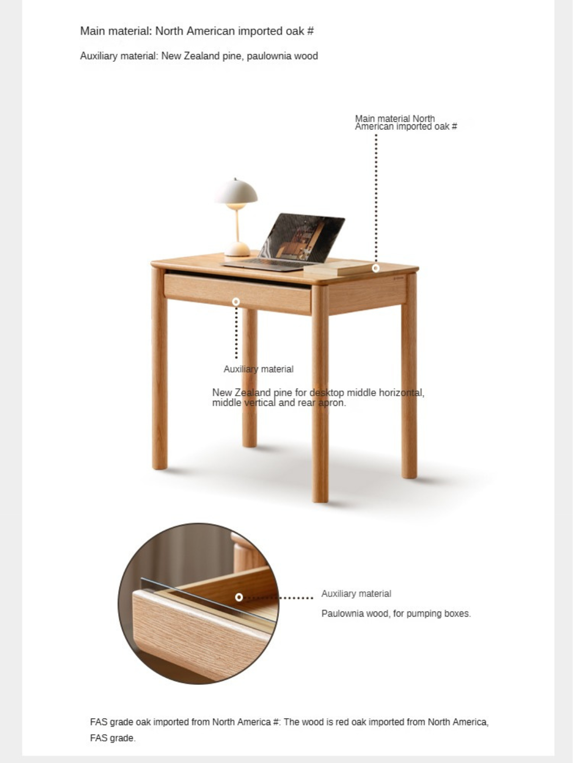 Oak solid wood modern writing desk