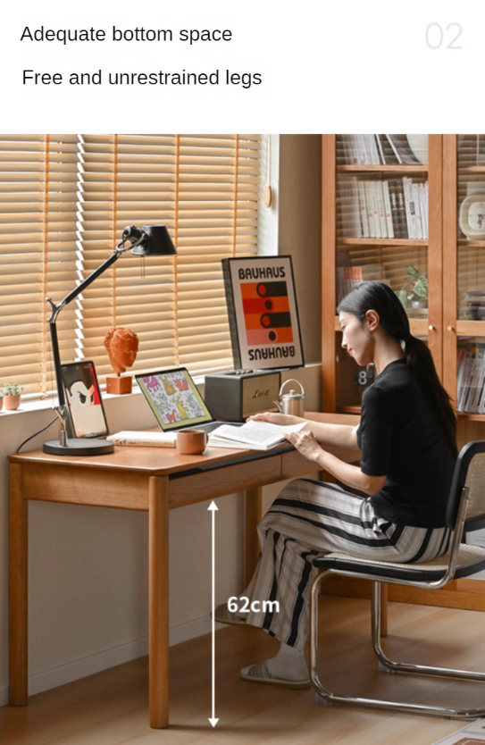 Cherry Solid Wood Retro Study Desk With Drawer