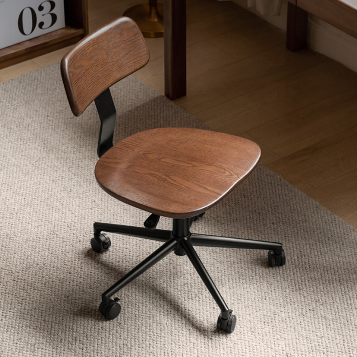 Oak Solid Wood Modern Simple Lift Computer Rotatable Chair