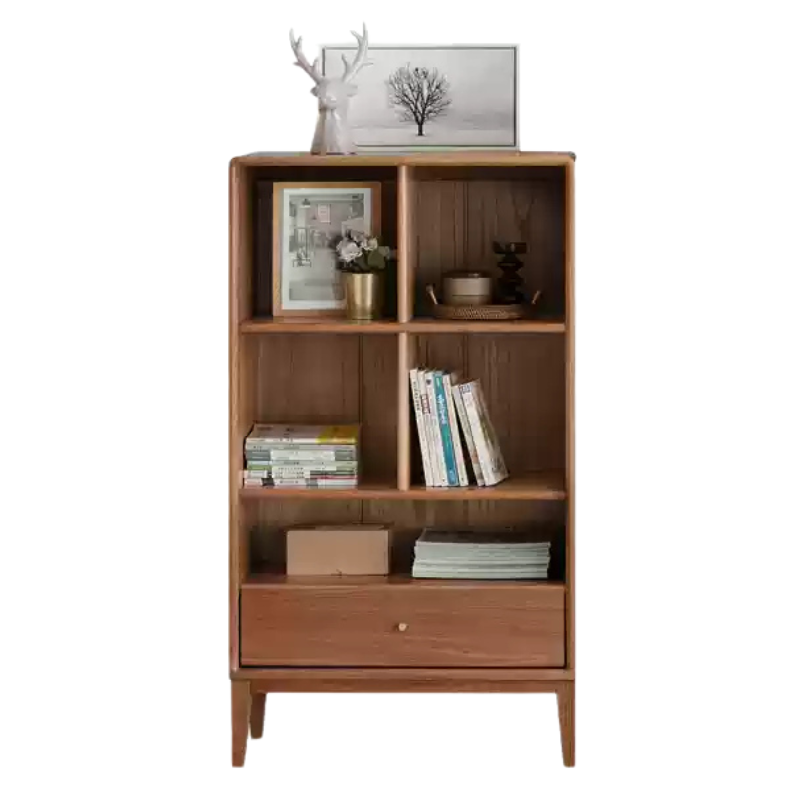 Oak Solid Wood Bookcase Open Storage Cabinet