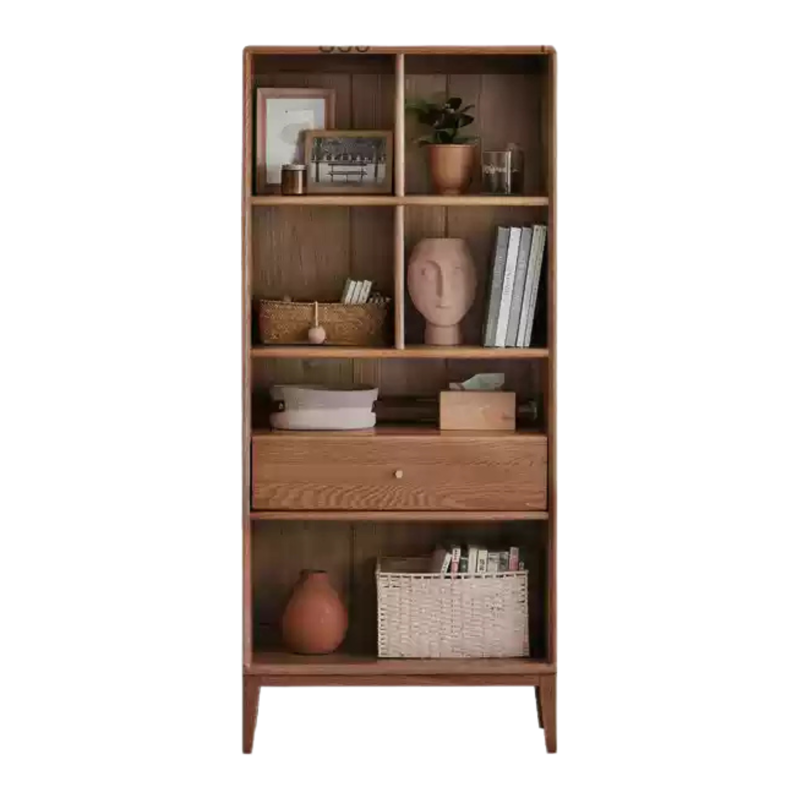 Oak Solid Wood Bookcase Open Storage Cabinet