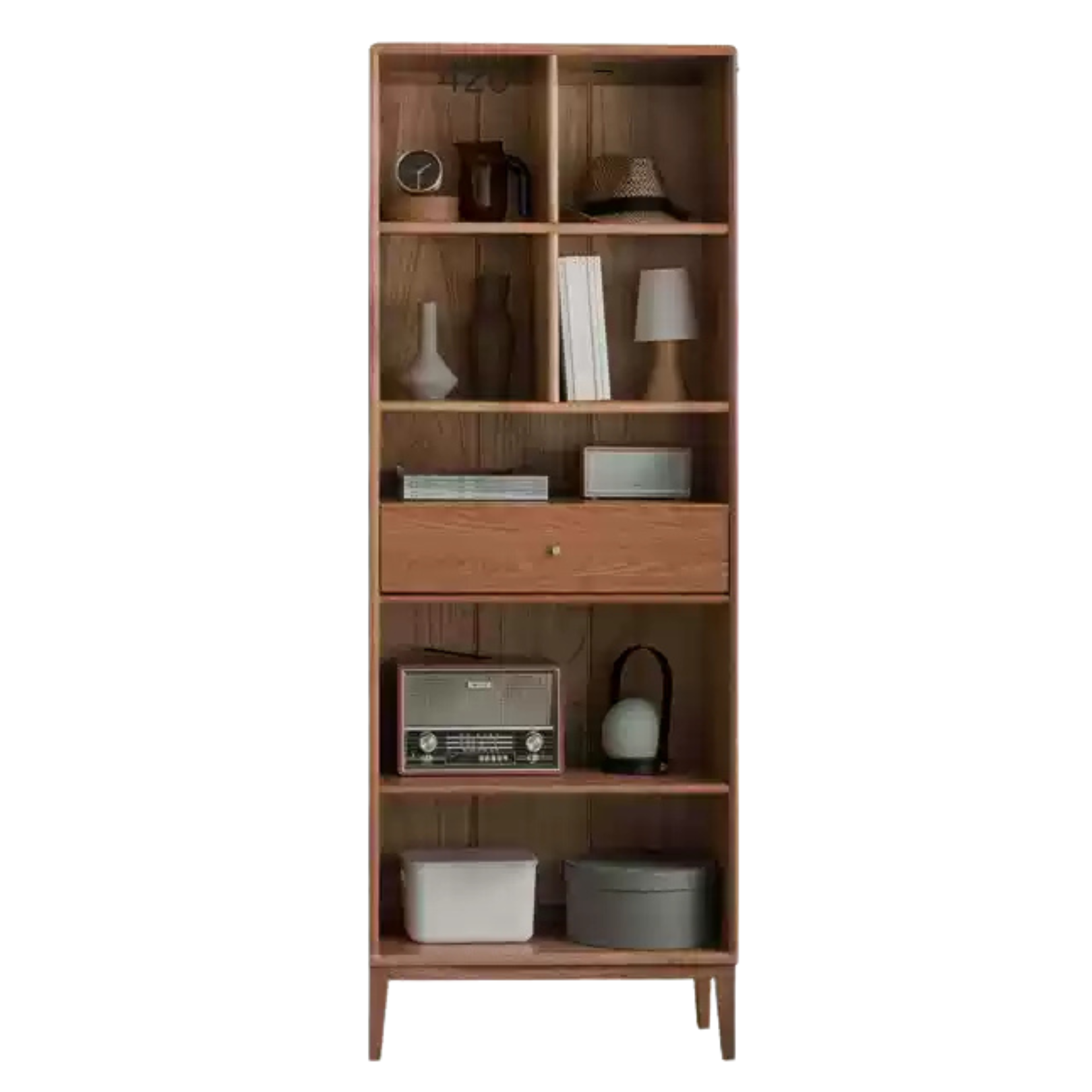 Oak Solid Wood Bookcase Open Storage Cabinet