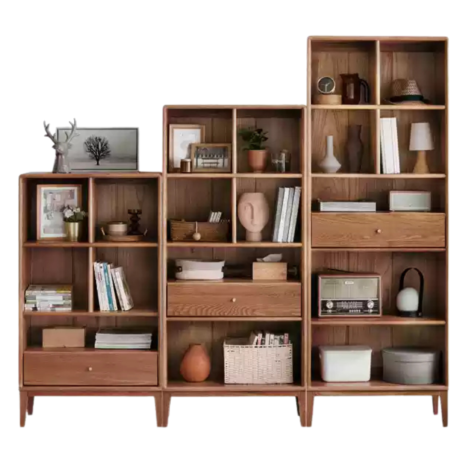 Oak Solid Wood Bookcase Open Storage Cabinet