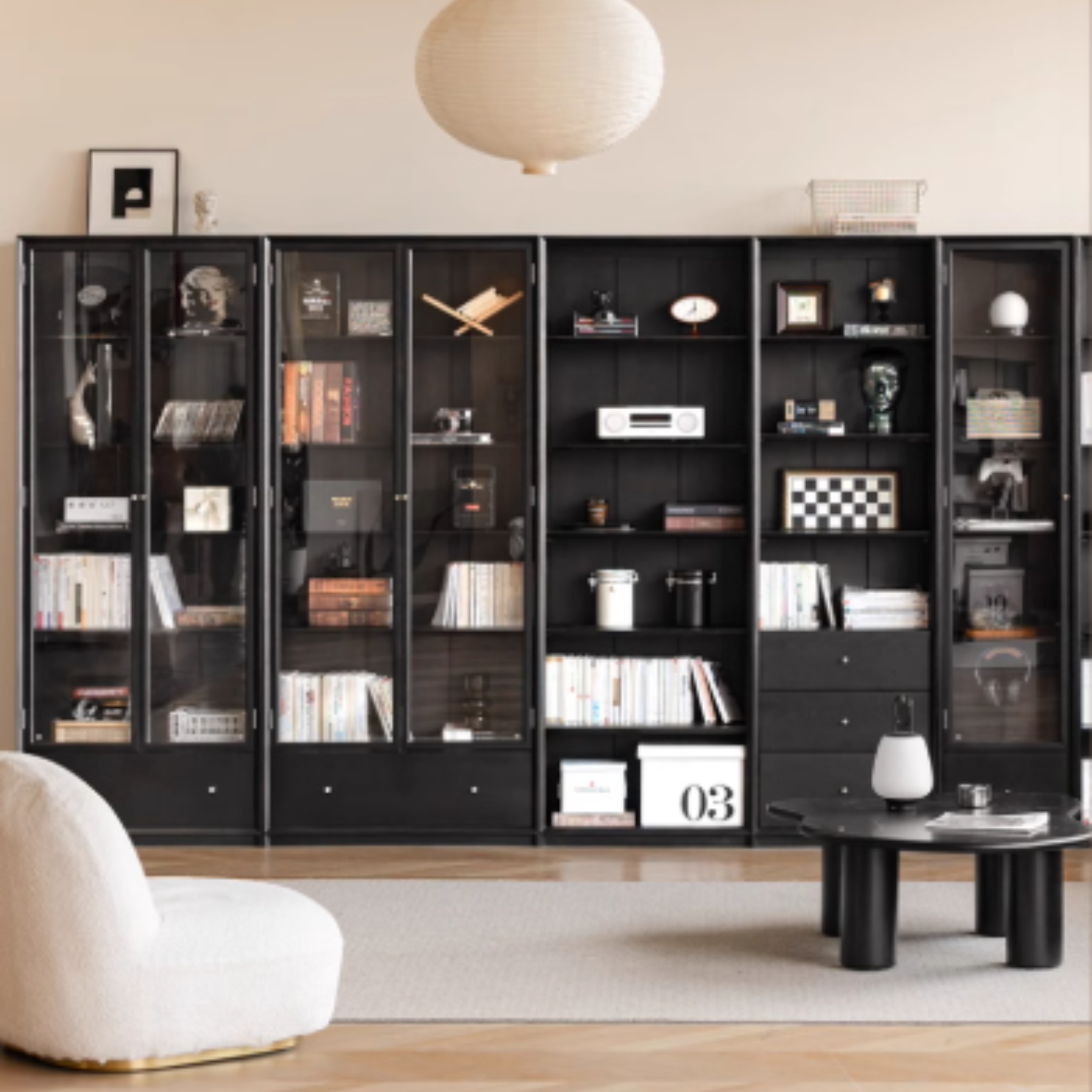 solid wood combination bookcase integrated whole wall glass door floor ...