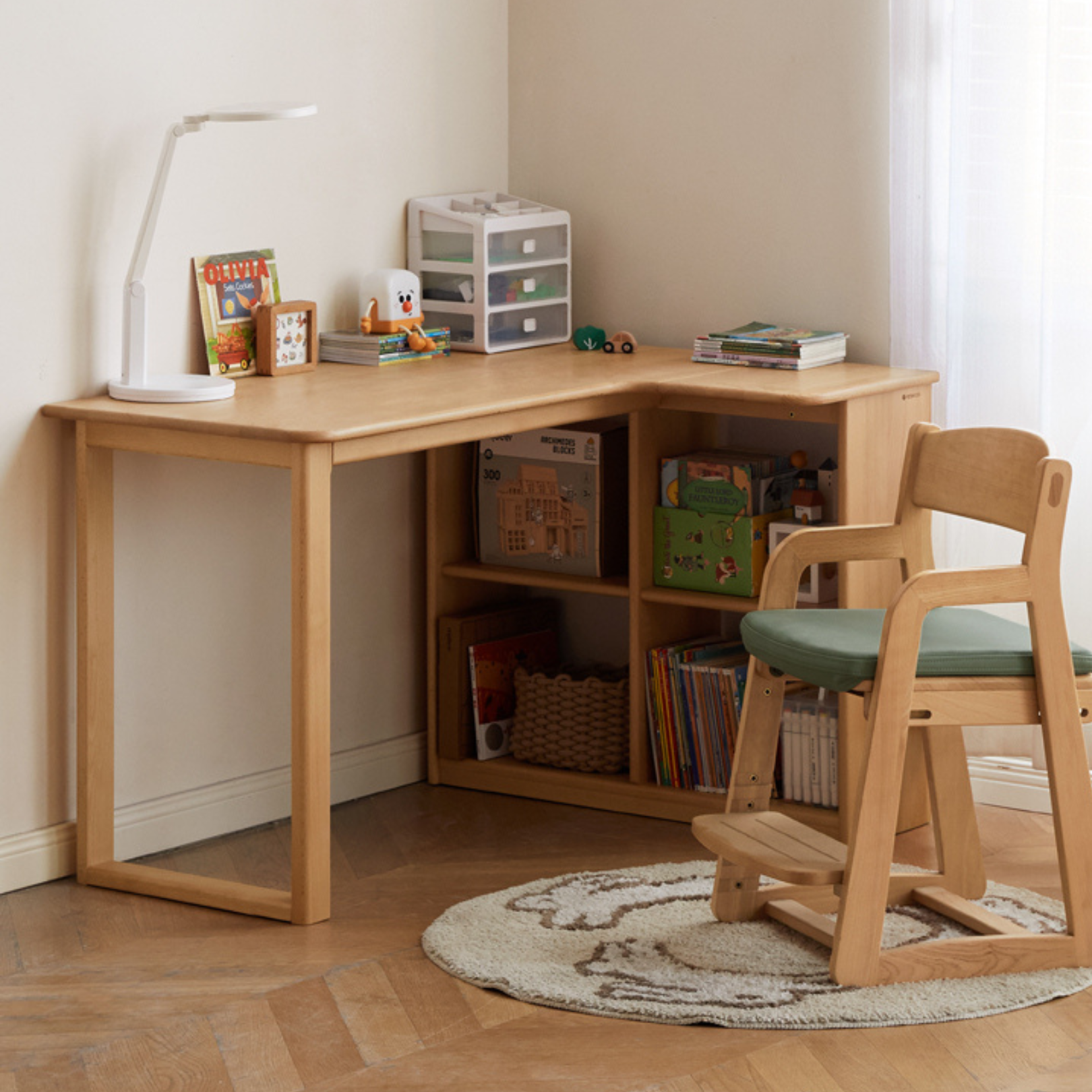 Beech solid wood children's corner desk