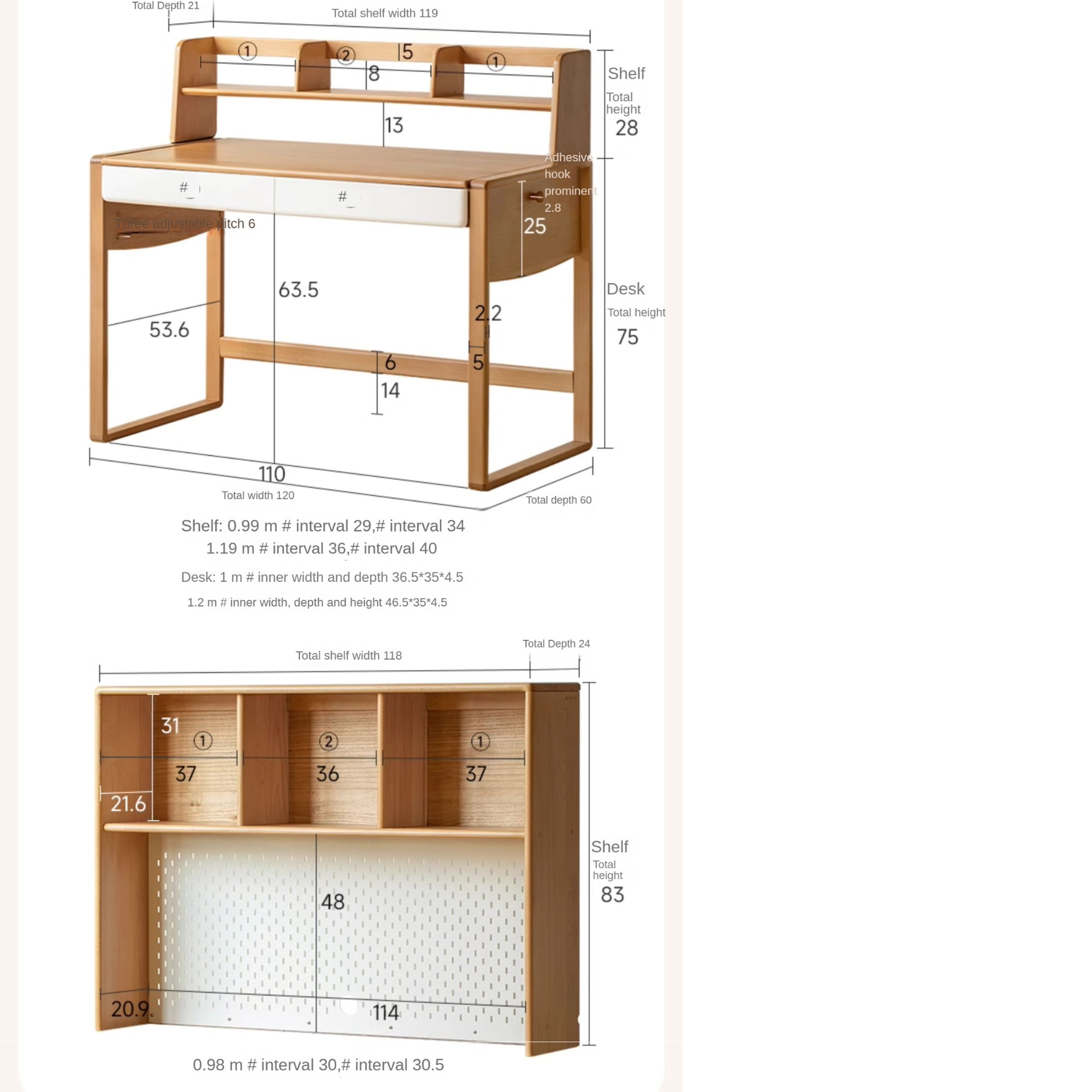 Beech solid wood bookshelf integrated children's desk