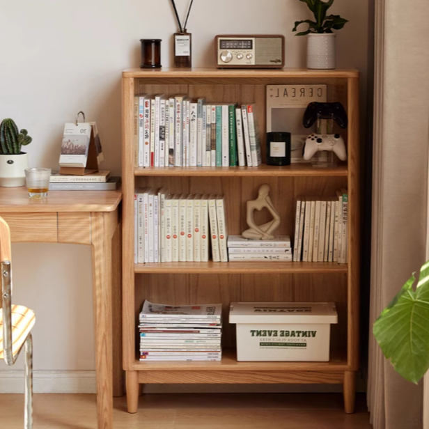 Oak Solid Wood Modern Open Grid Bookcase