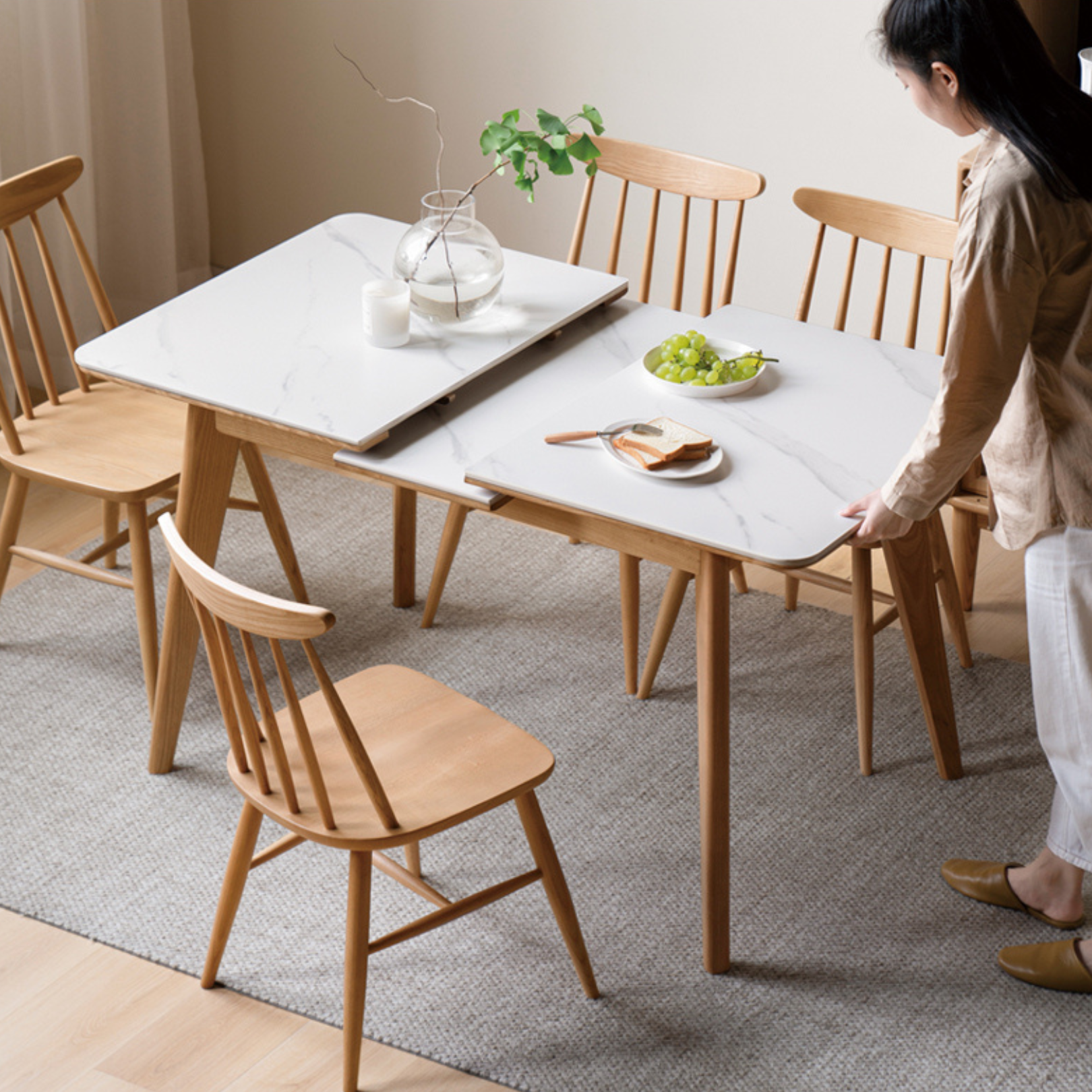 Ash, Cherry, Oak Solid Wood Rock Retractable Rectangular Table