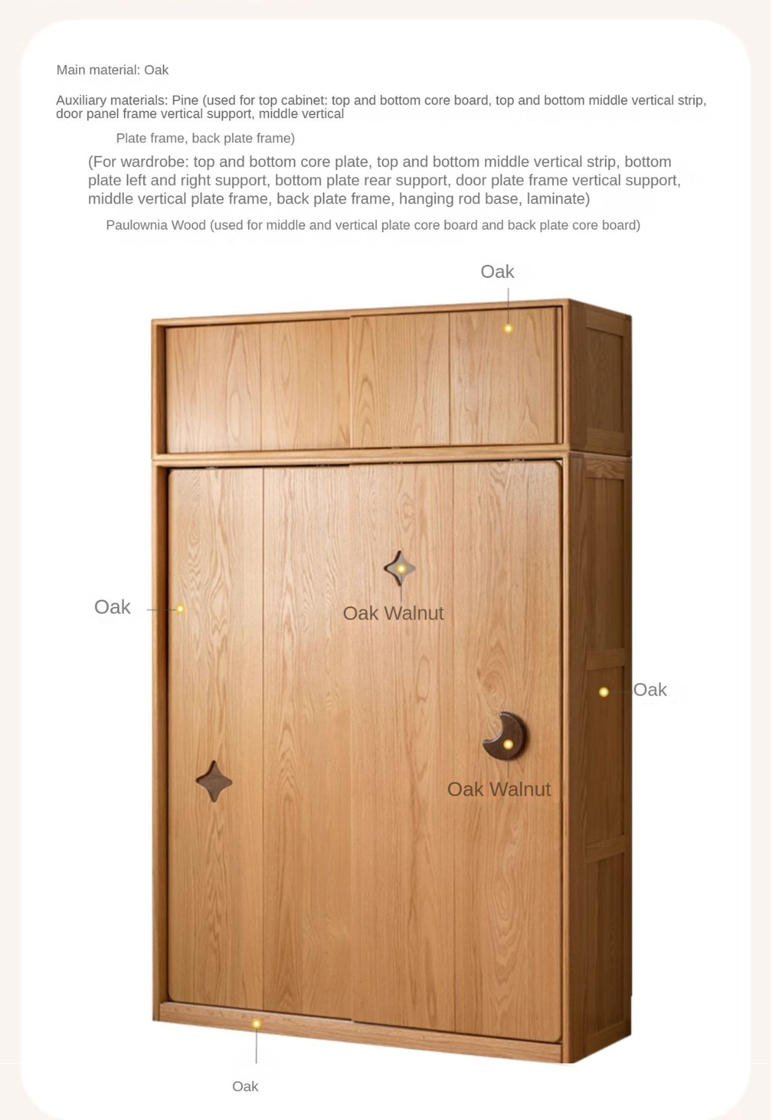Oak Solid Wood Kids Sliding Door Wardrobe