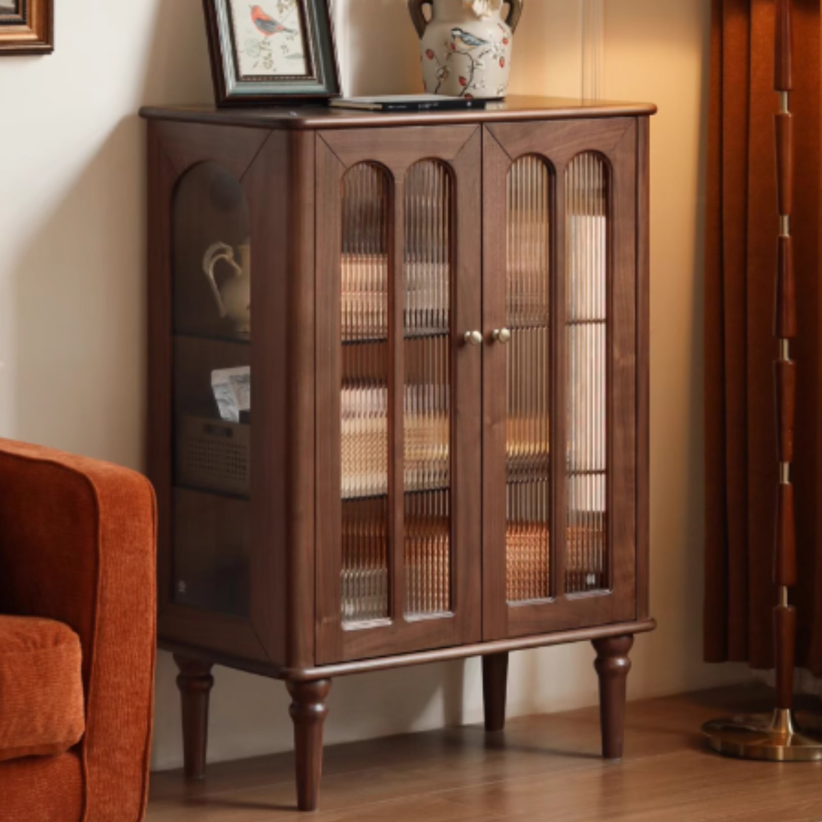 Black Walnut Solid Wood Retro Side Cabinet