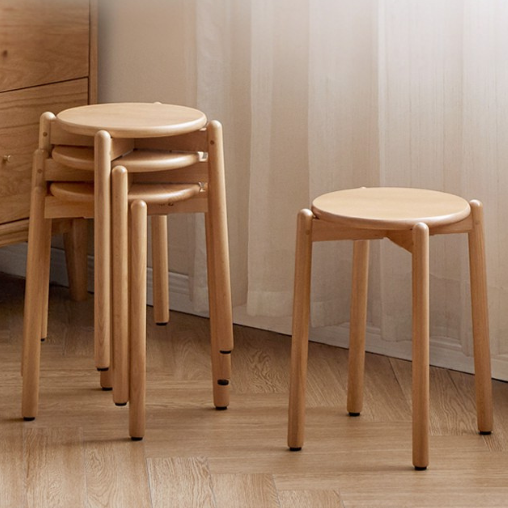 Beech solid wood stackable stools