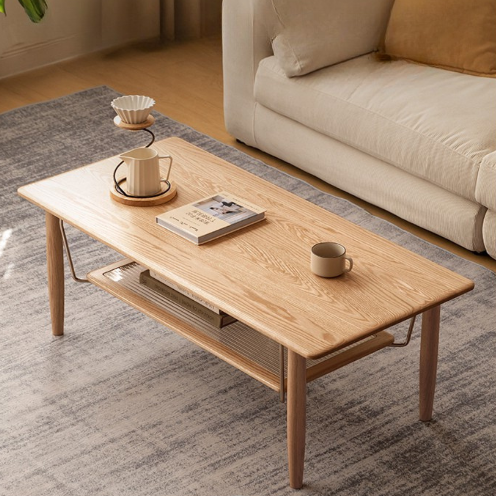 Oak Solid Wood Double-Layer Coffee Table