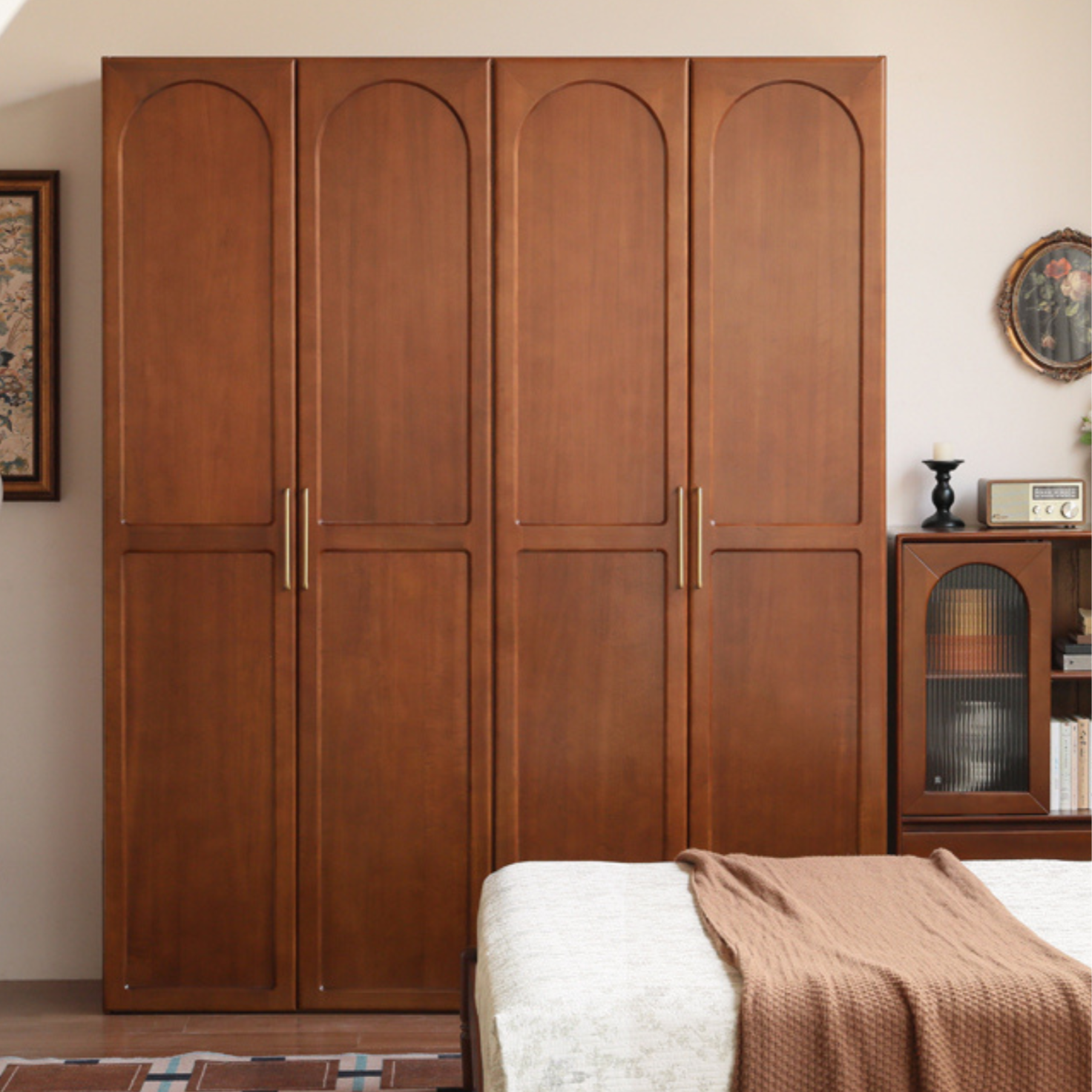 Poplar Solid Wood Double Door Wardrobe