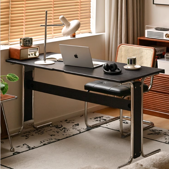 Oak Solid Wood Bauhaus Black Computer Desk