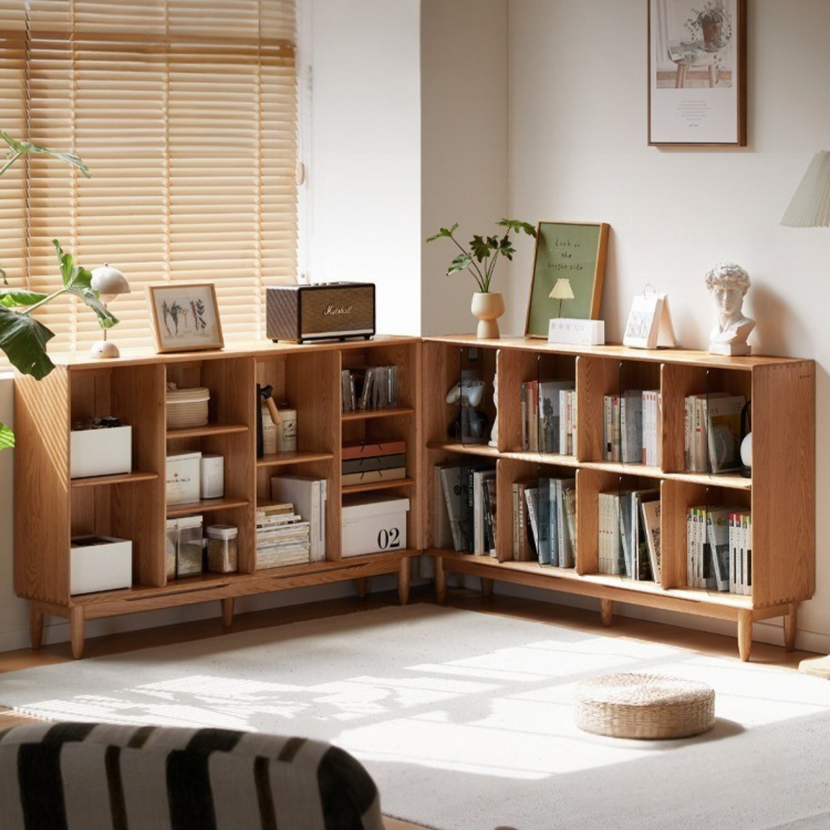 solid wood bookcase modern simple study integrated display cabinet oak ...