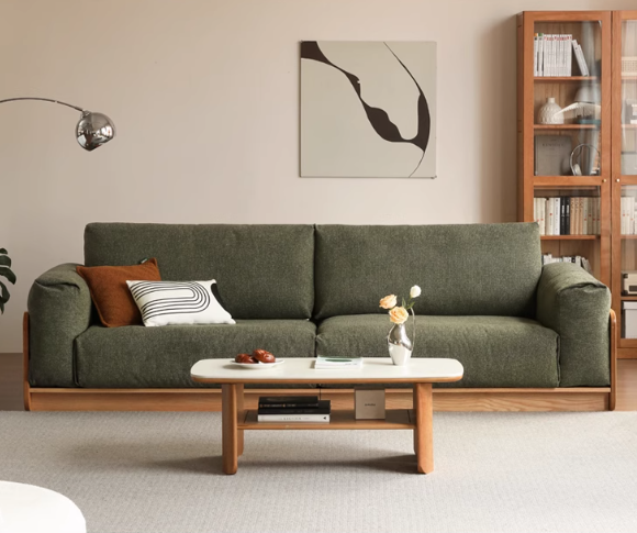 Oak Solid Wood Modern Floor Straight Sofa