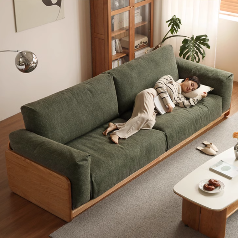 Oak Solid Wood Modern Floor Straight Sofa