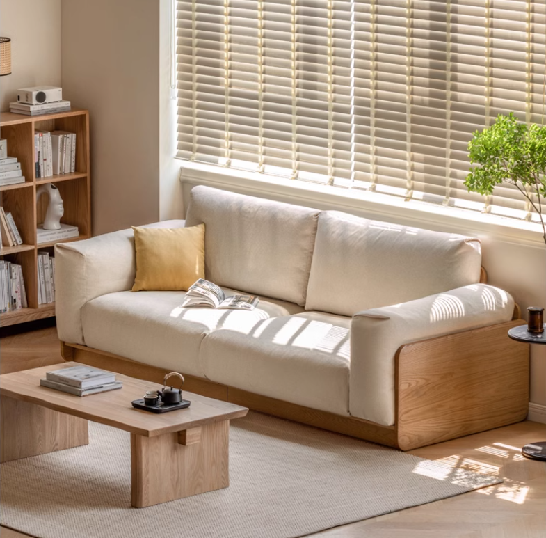 Oak Solid Wood Modern Floor Straight Sofa