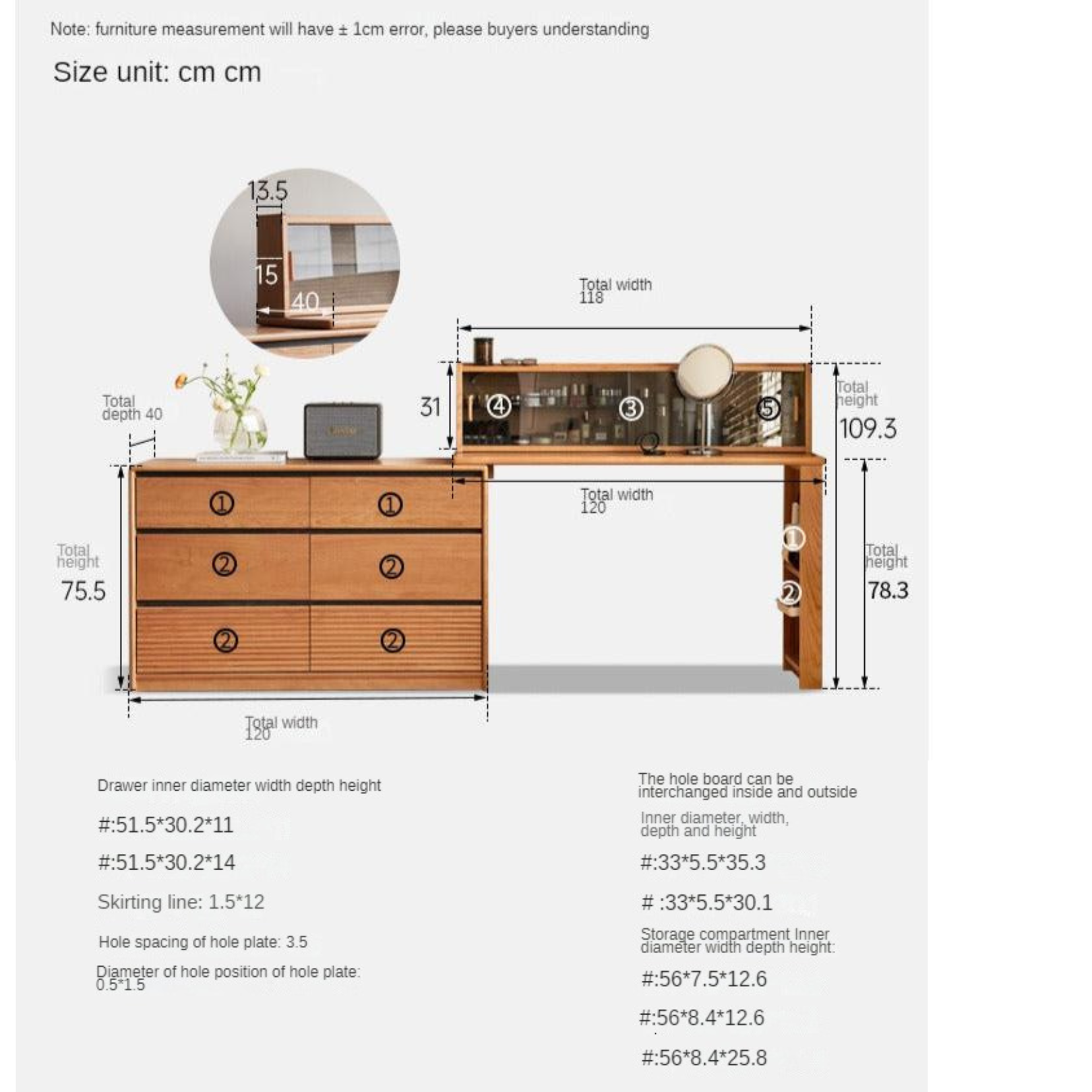 Cherry solid wood retro dressing table