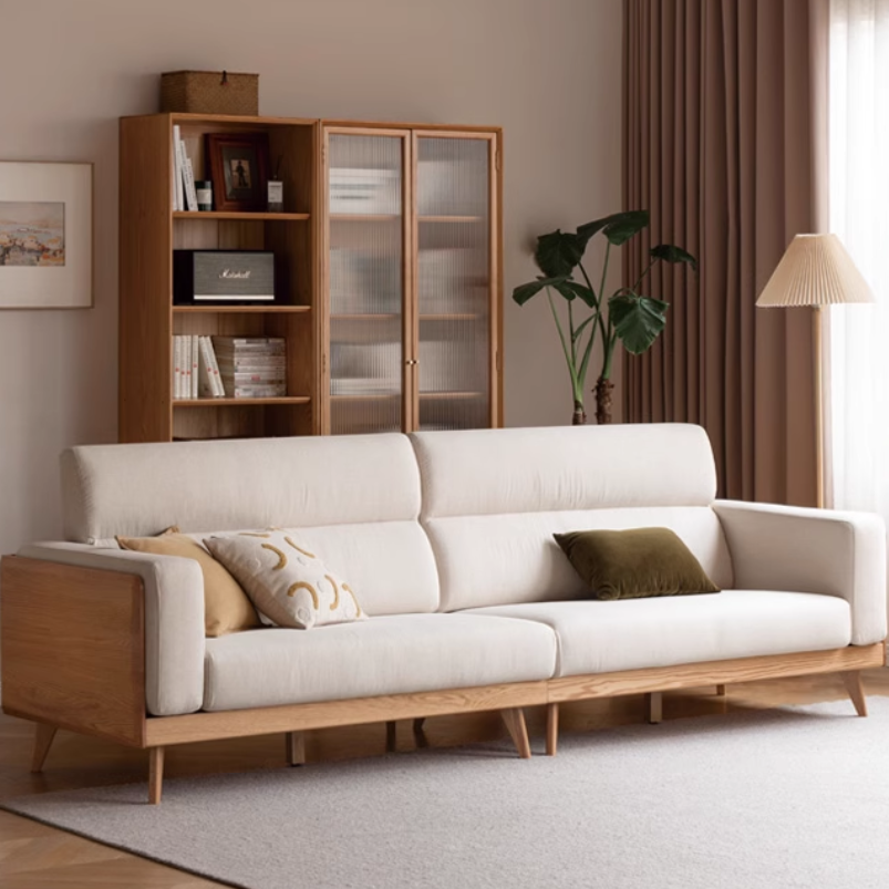 Oak Solid Wood Modern Fabric Sofa,