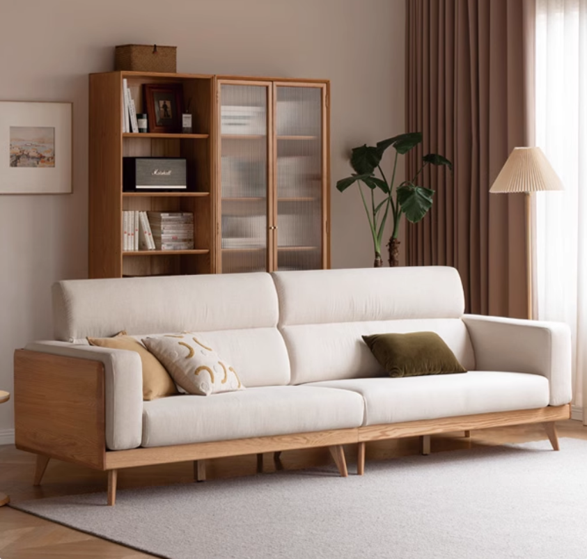 Oak Solid Wood Modern Fabric Sofa