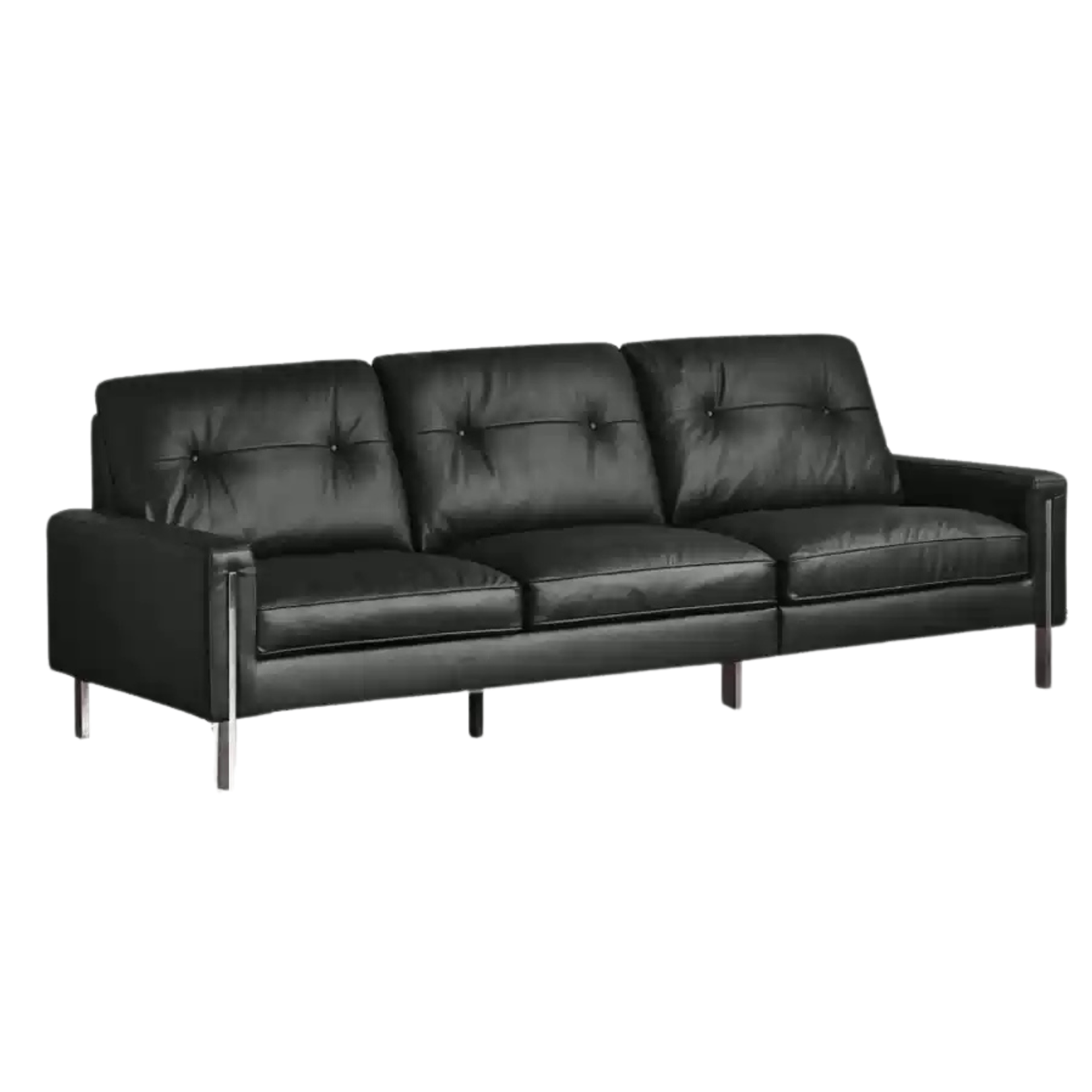 Leather Black High Back Down Straight Sofa