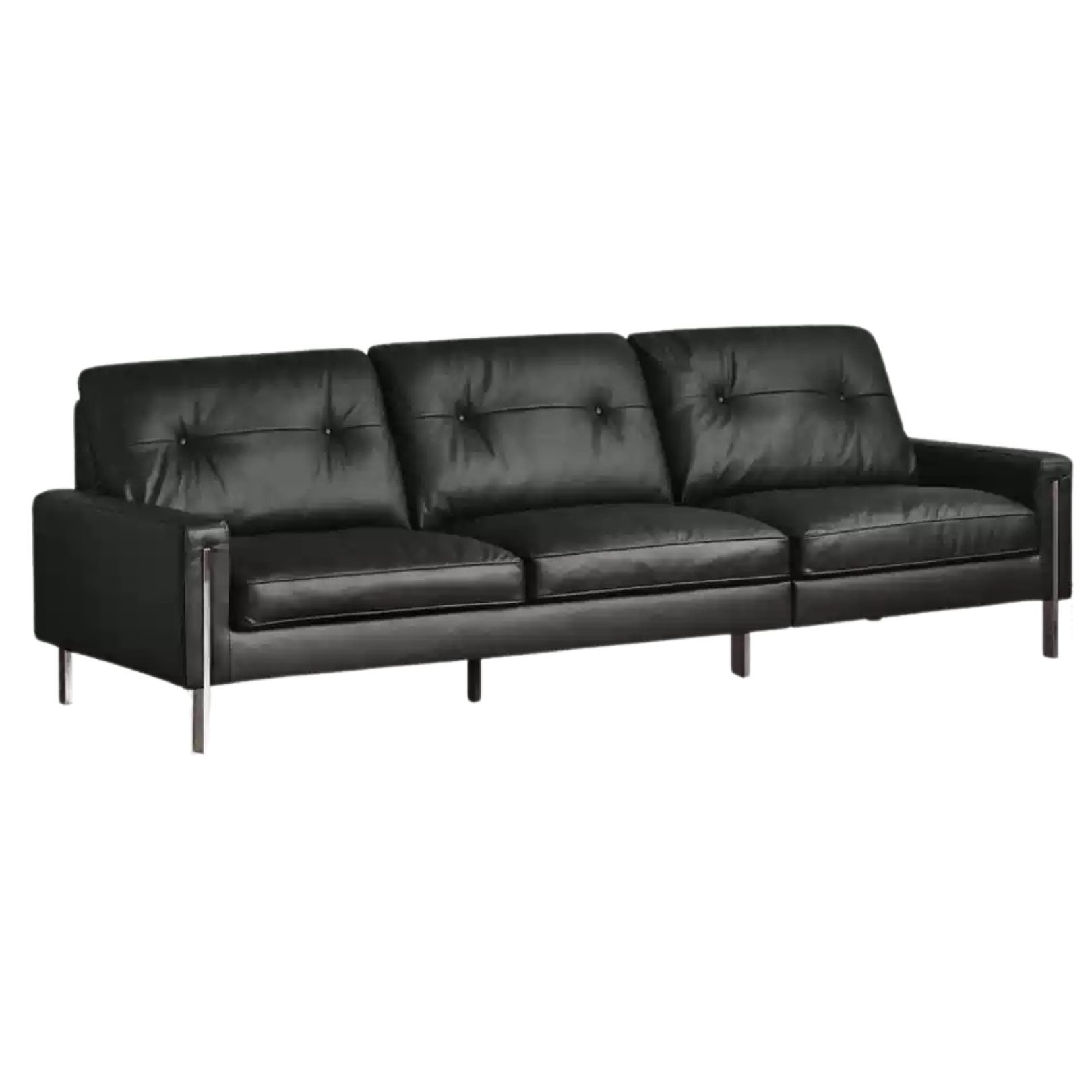 Leather Black High Back Down Straight Sofa