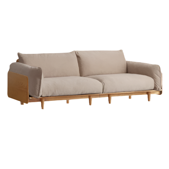 Oak Solid Wood Sofa Genuine Leather, Fabric: