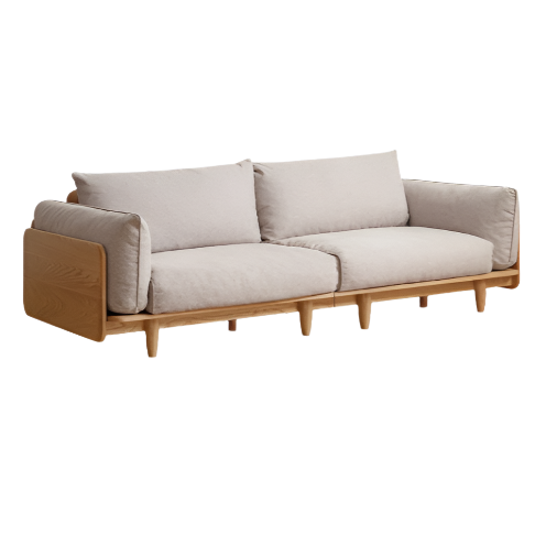 Oak Solid Wood Sofa Genuine Leather, Fabric: