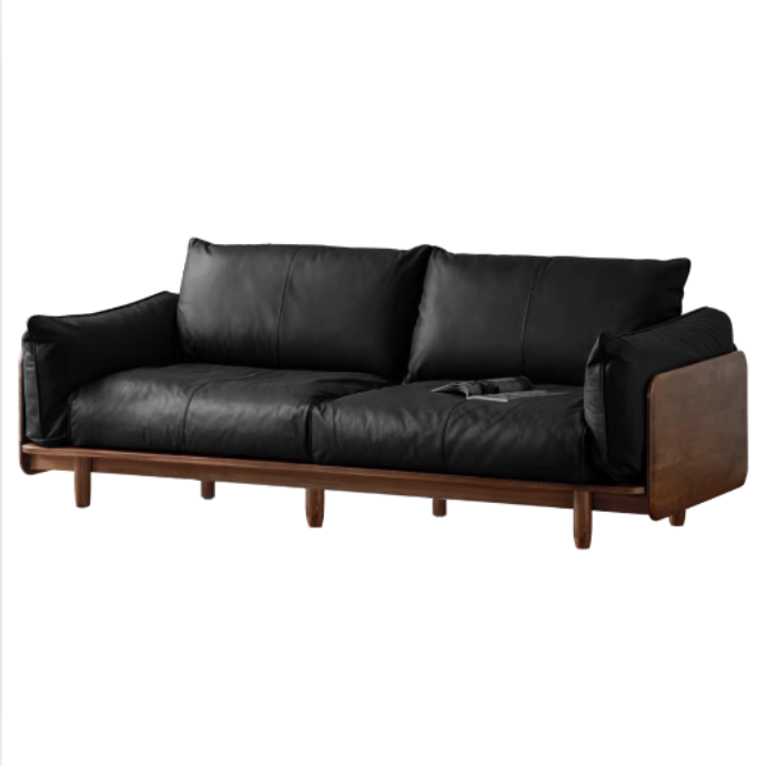 Black Walnut Solid Wood Genuine Leather Sofa, Fabric Sofa-SPECIAL PRICE: