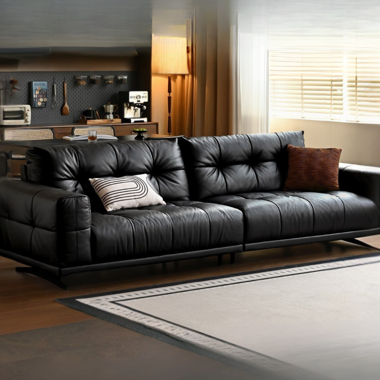 Leather Italian light luxury Piano Key Straight Sofa