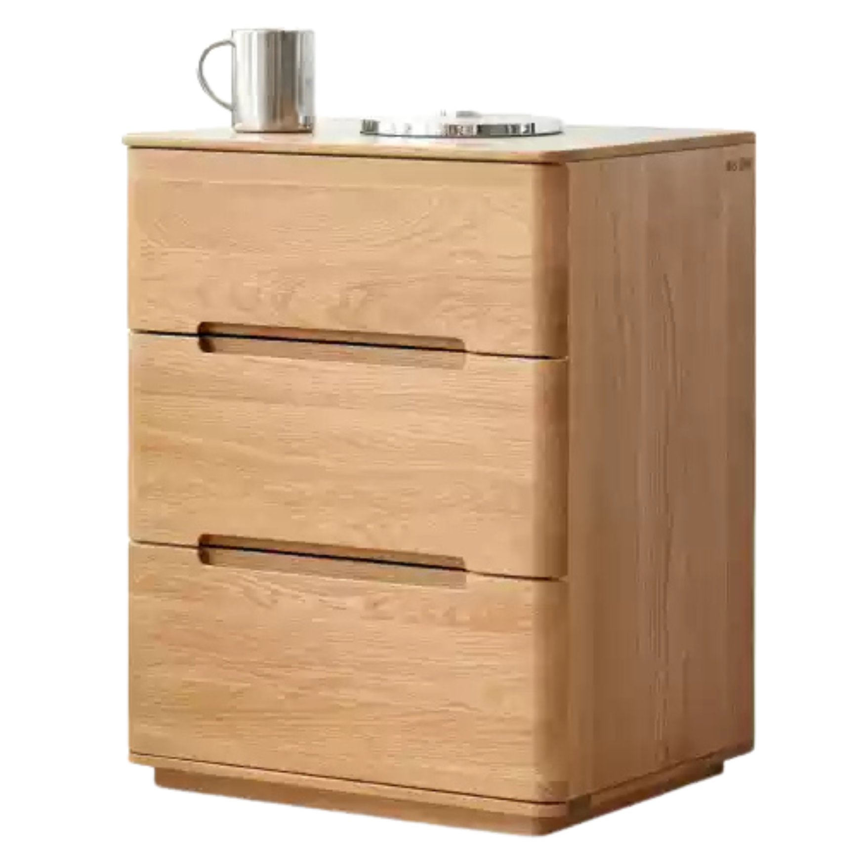 Oak Solid Wood Three-Drawer Nightstand with Lock