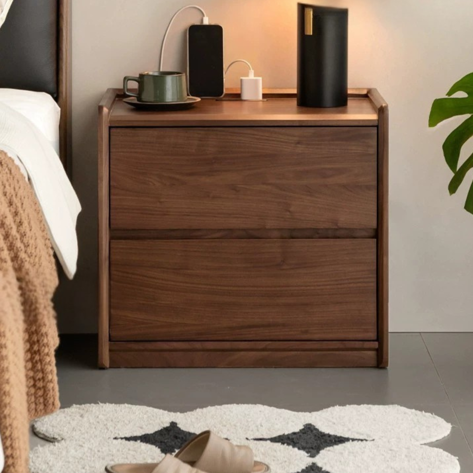 Black Walnut solid wood Nightstand: