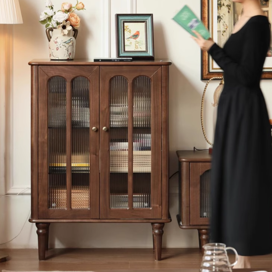 Black Walnut Solid Wood Retro Side Cabinet