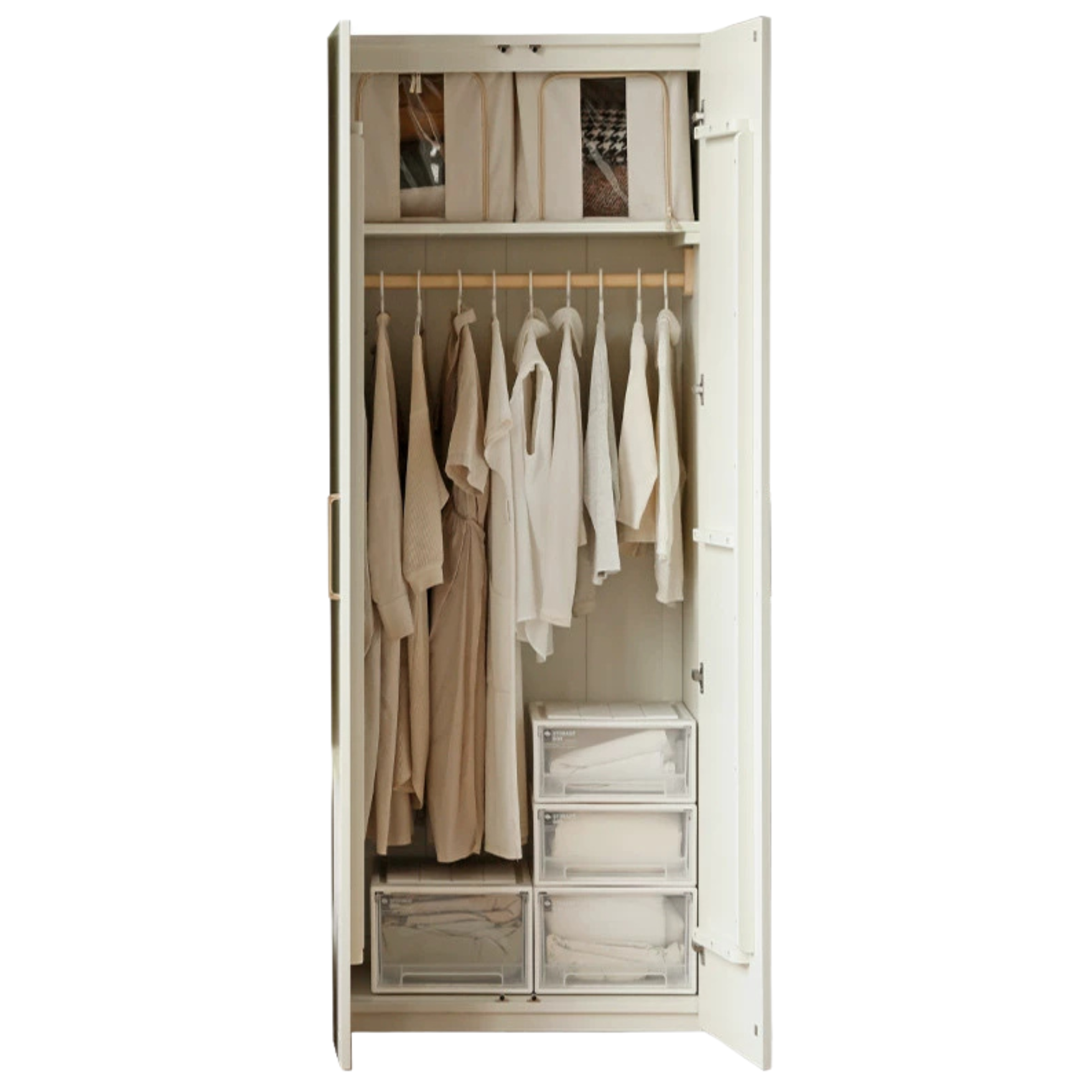 Pine solid wood wardrobe French cream style: