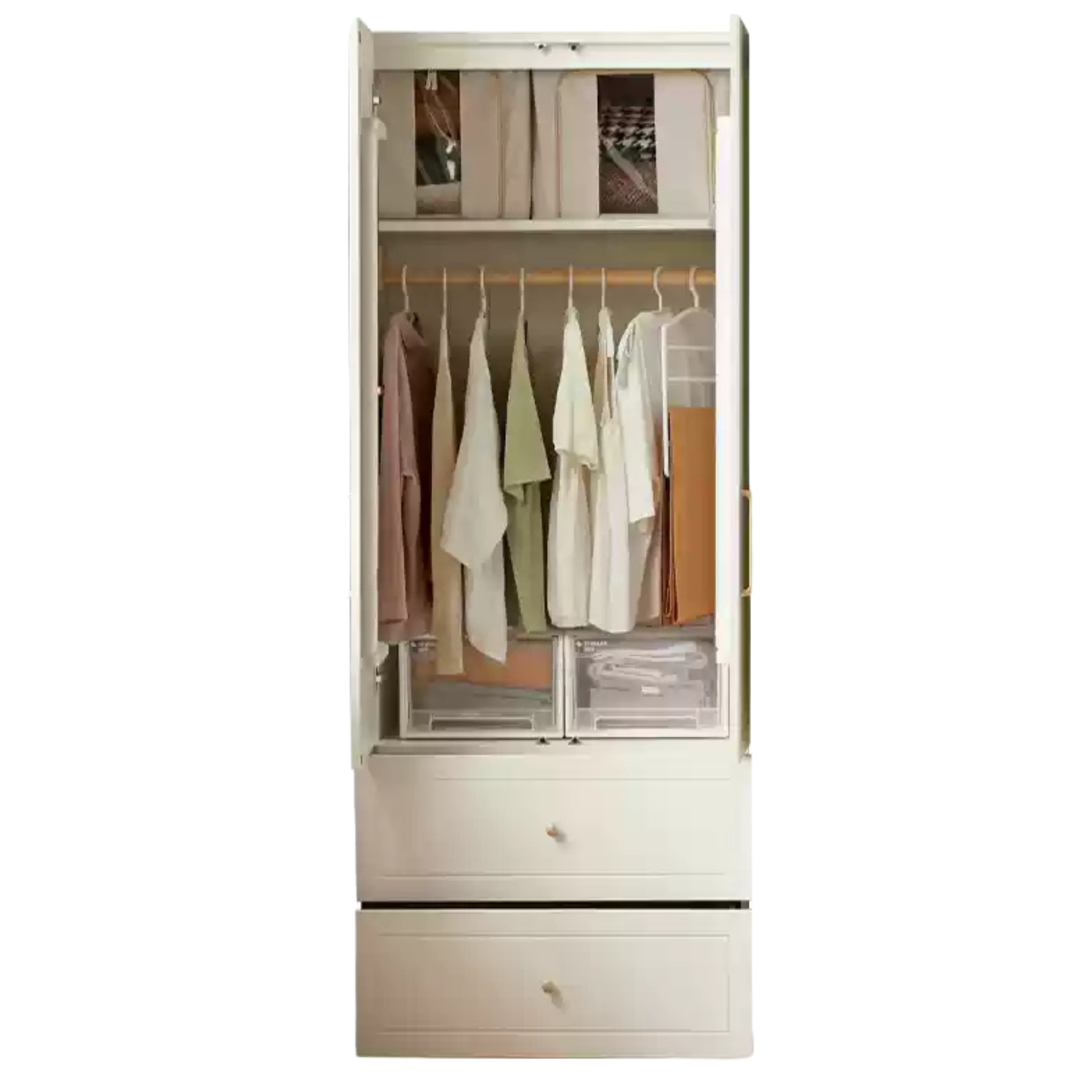 Pine solid wood wardrobe French cream style: