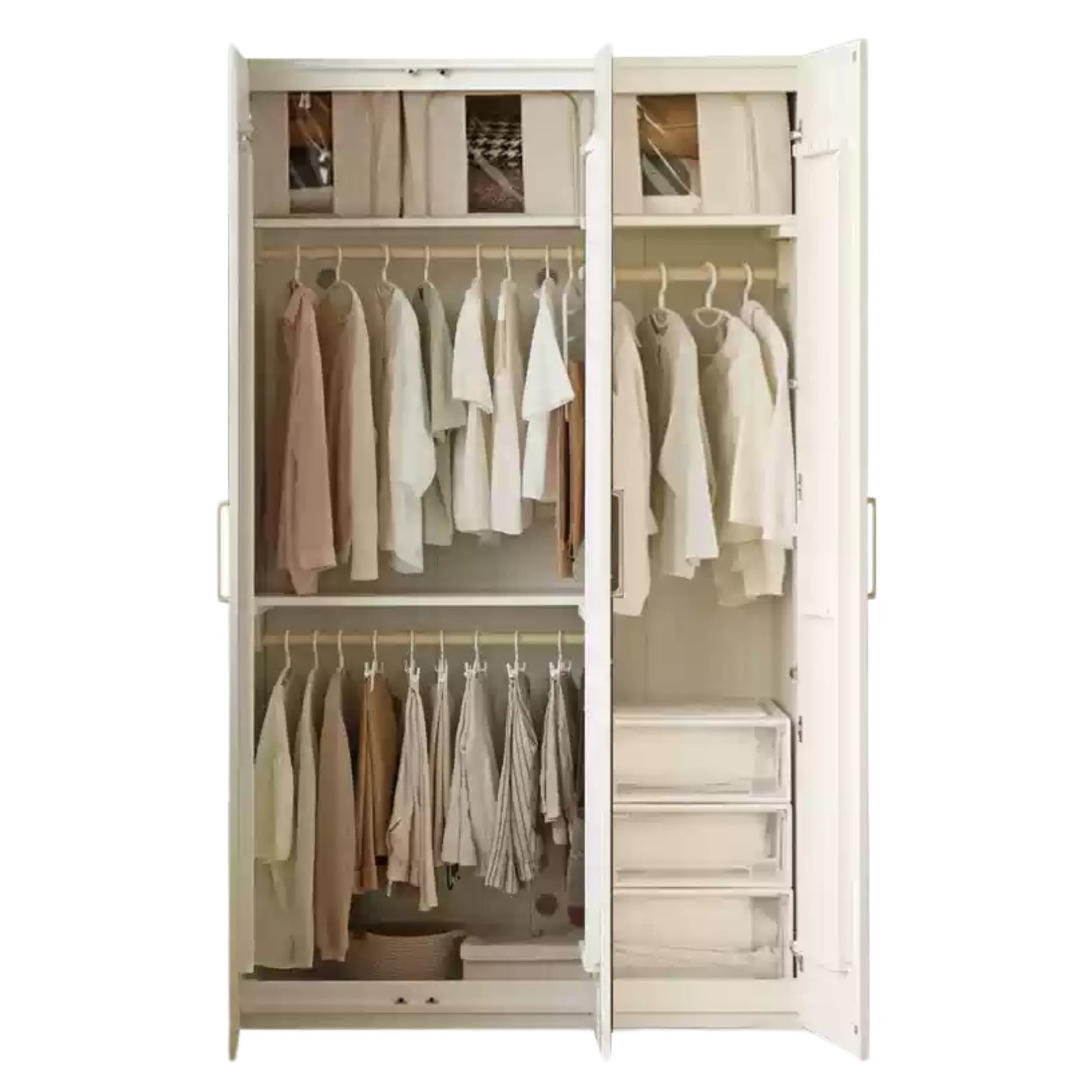 Pine solid wood wardrobe French cream style: