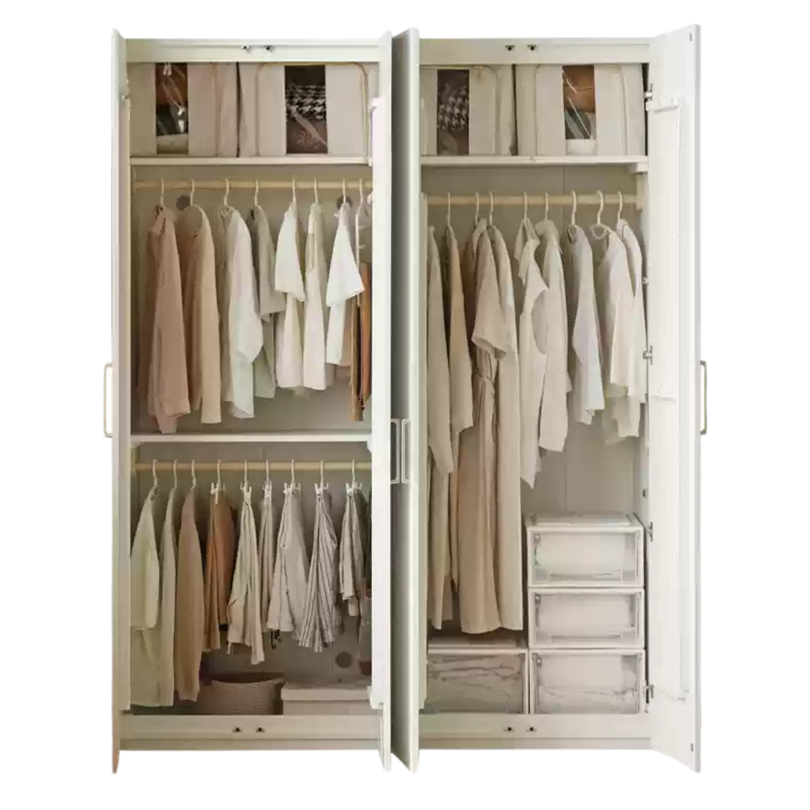 Pine solid wood wardrobe French cream style: