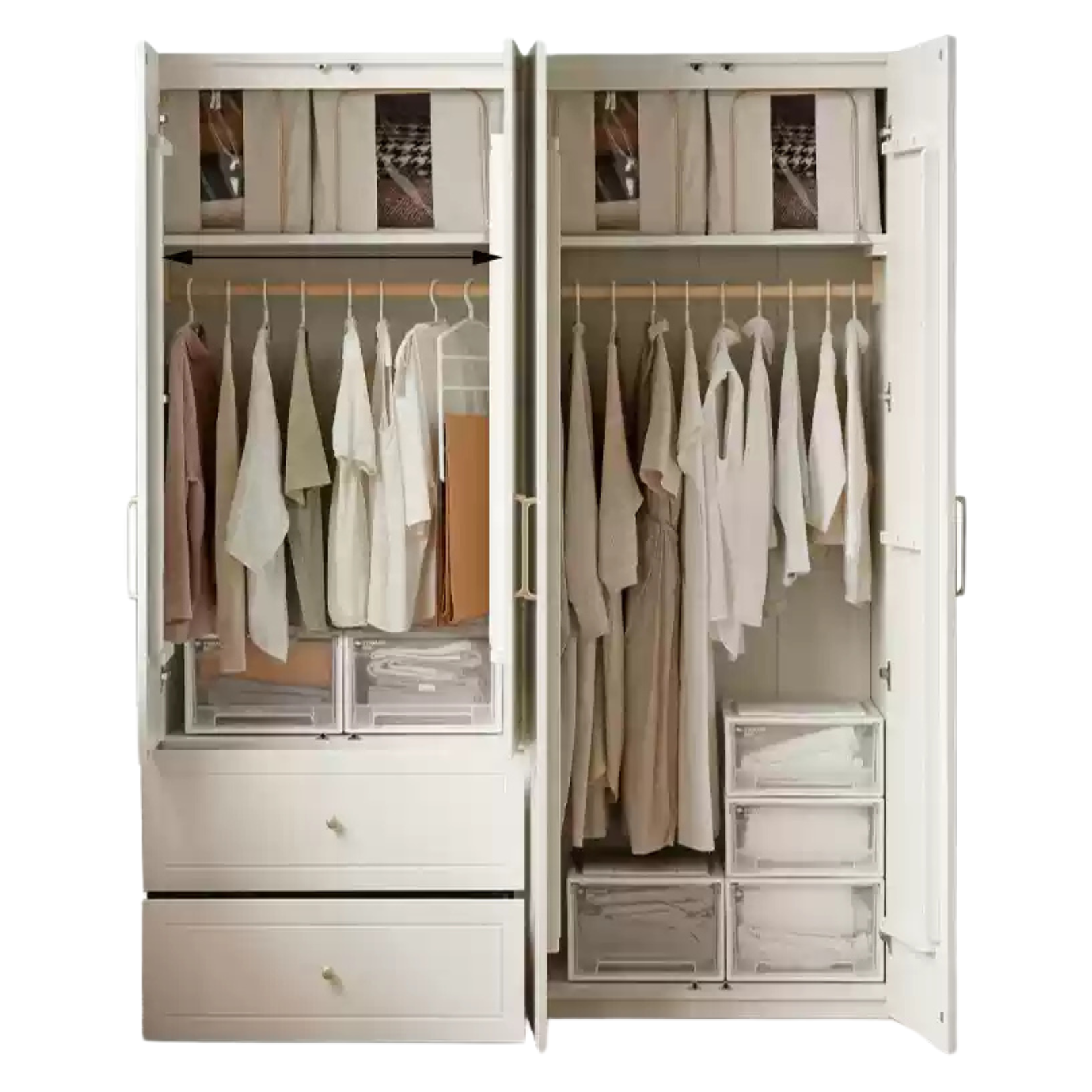 Pine solid wood wardrobe French cream style: