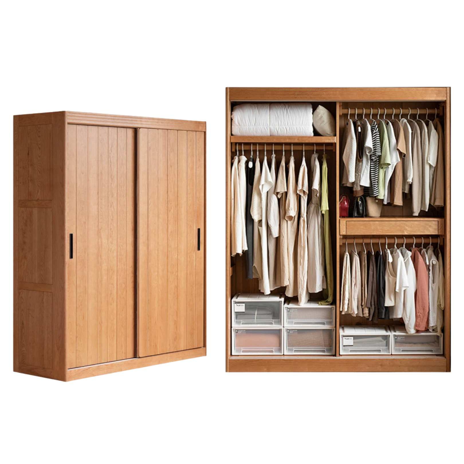 Cherry wood retro wardrobe sliding door: