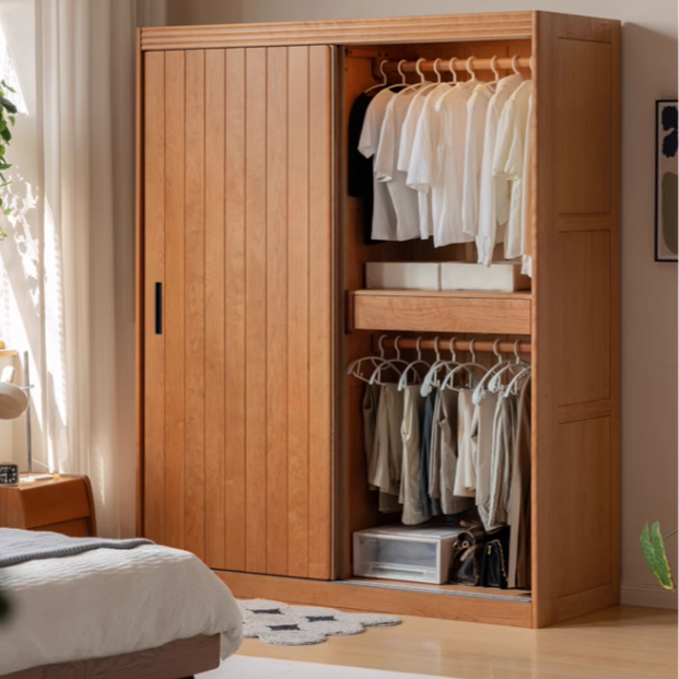 Cherry wood retro wardrobe sliding door: