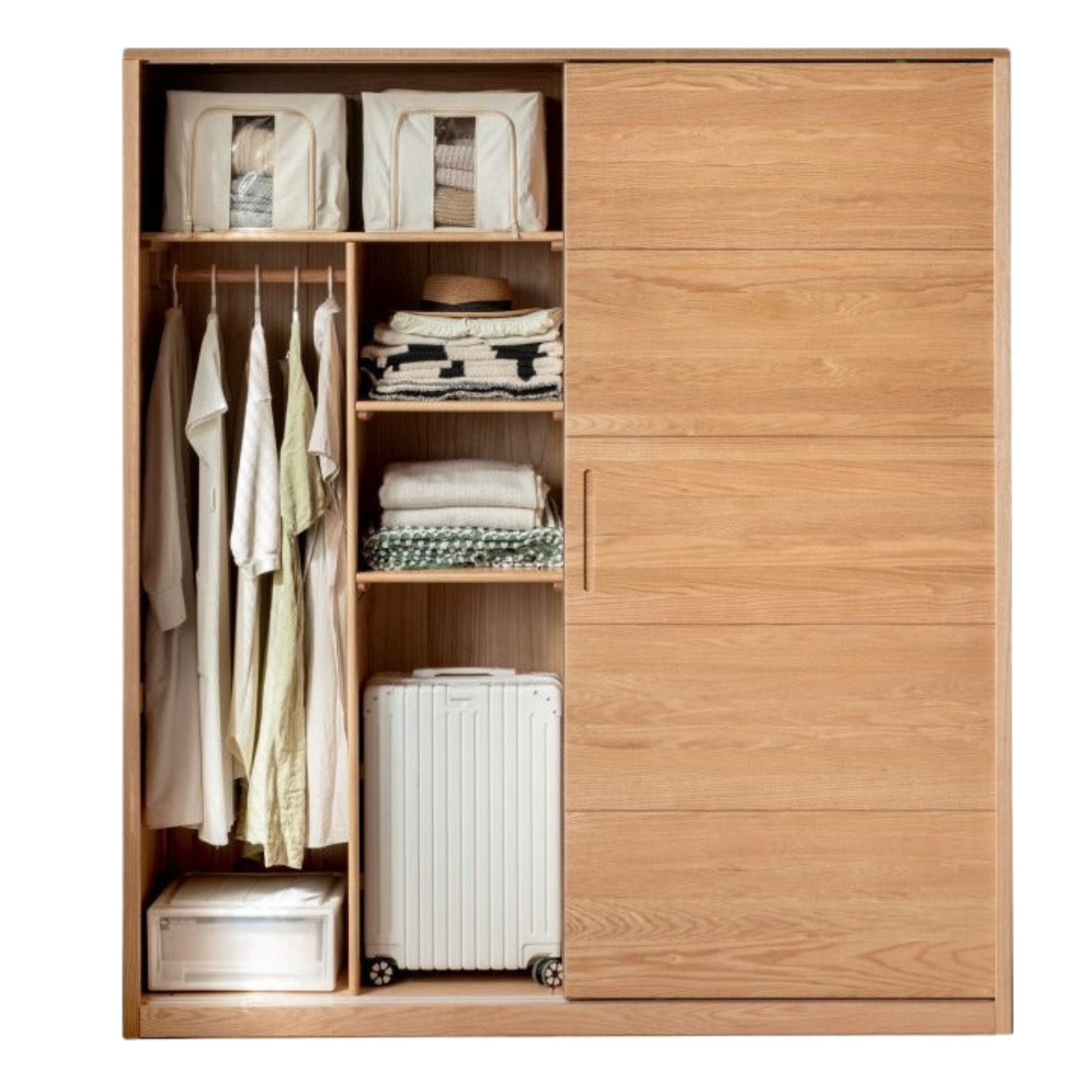 Oak solid wood sliding door wardrobe: