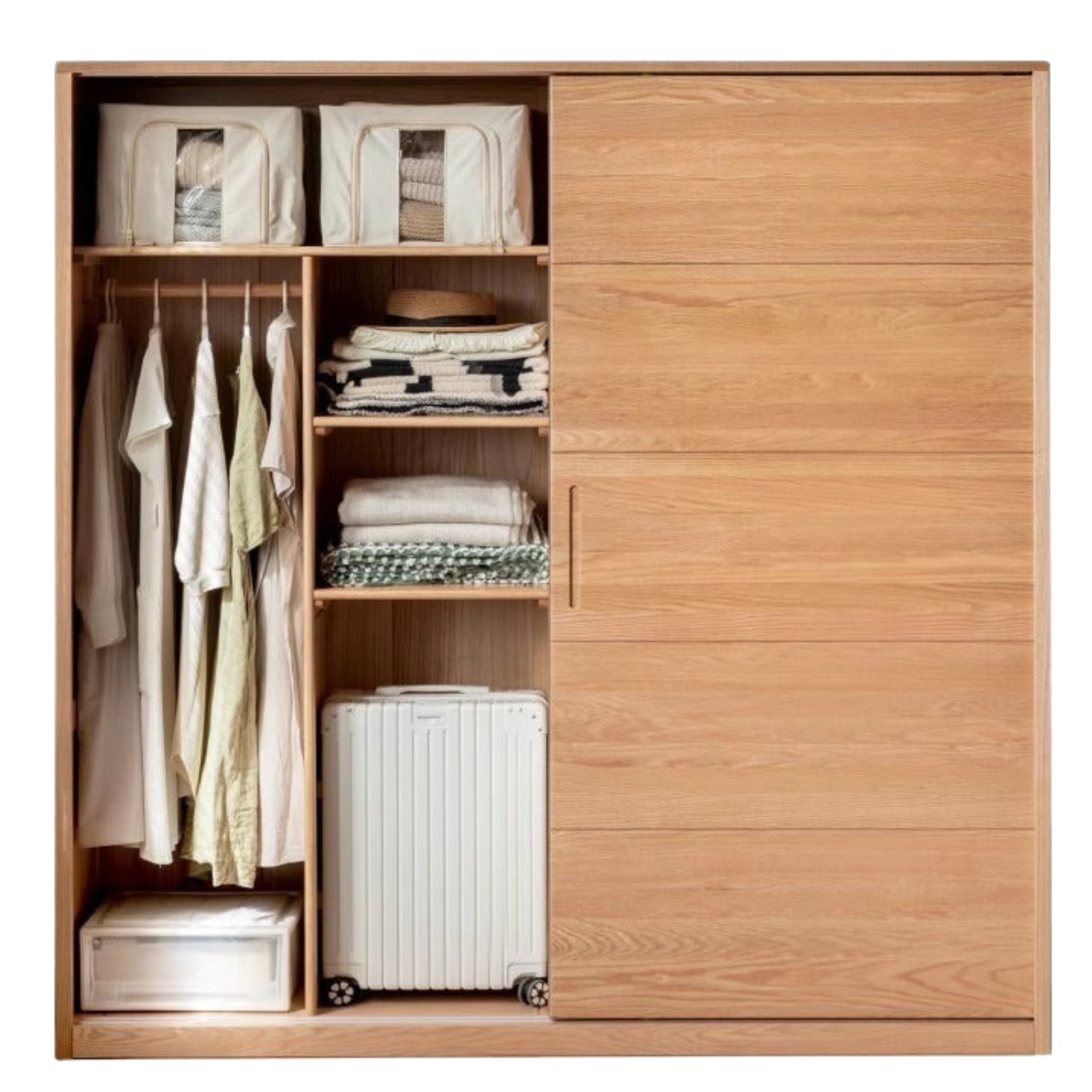 Oak solid wood sliding door wardrobe: