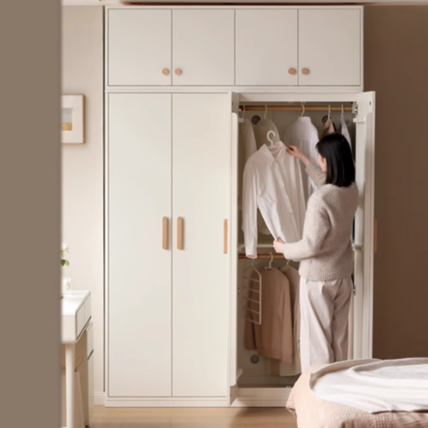 Pine solid wood wardrobe cream style: