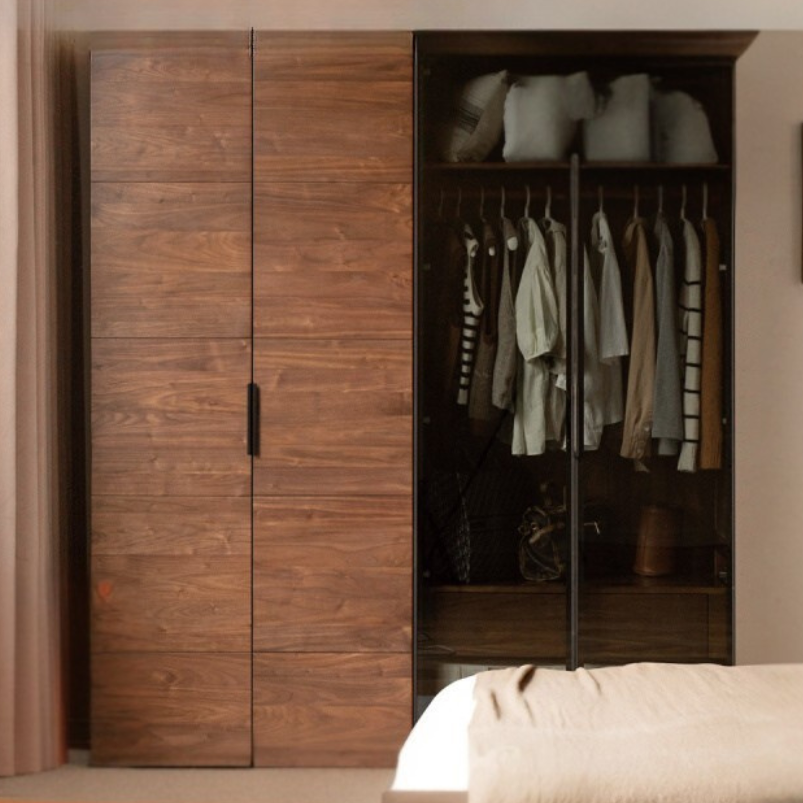 Black Walnut Solid Woo Wardrobe Combination: